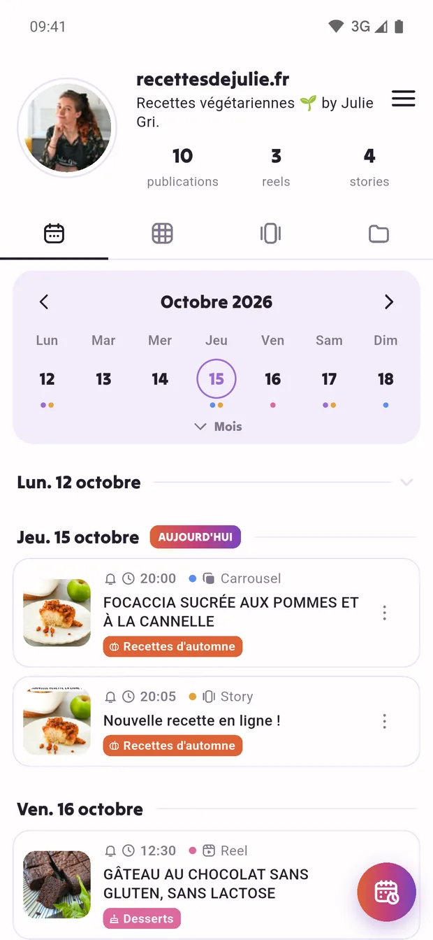 Calendrier de publication dans l’app