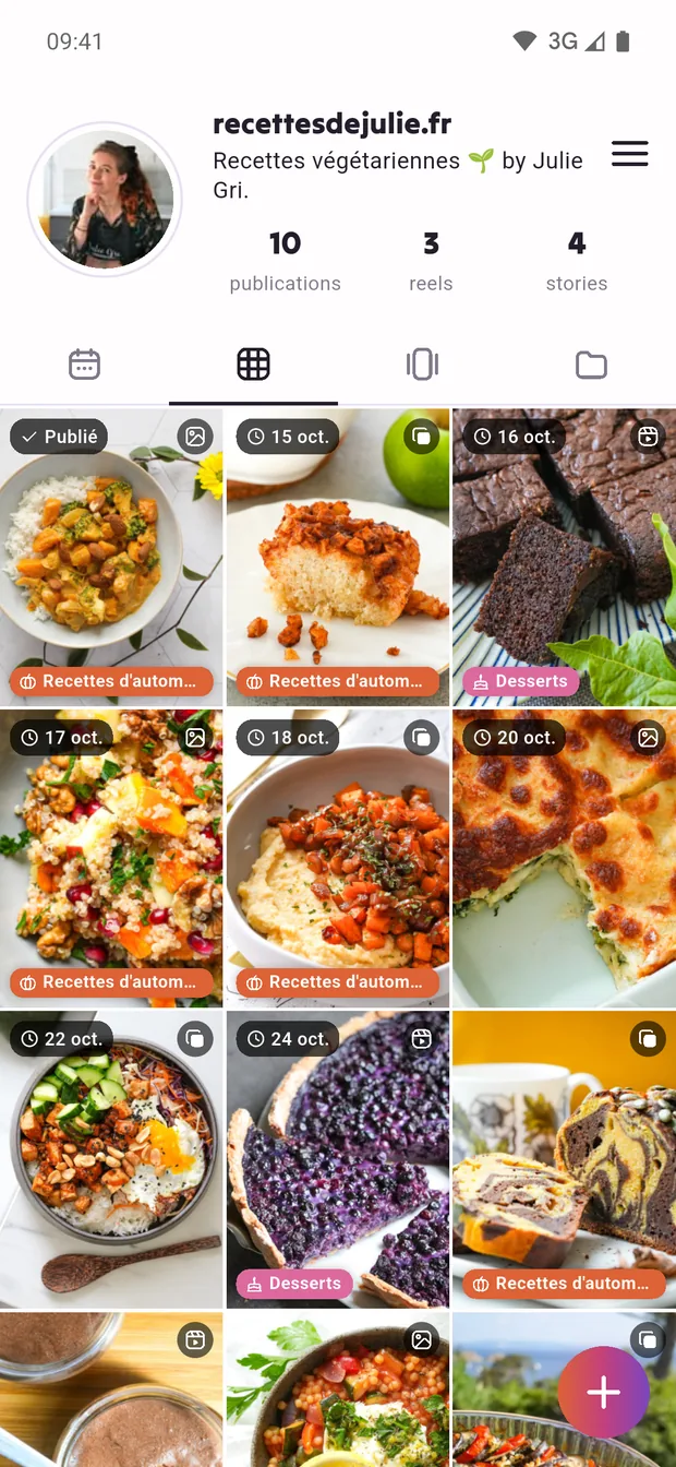 Grille des contenus planifiés, façon Instagram
