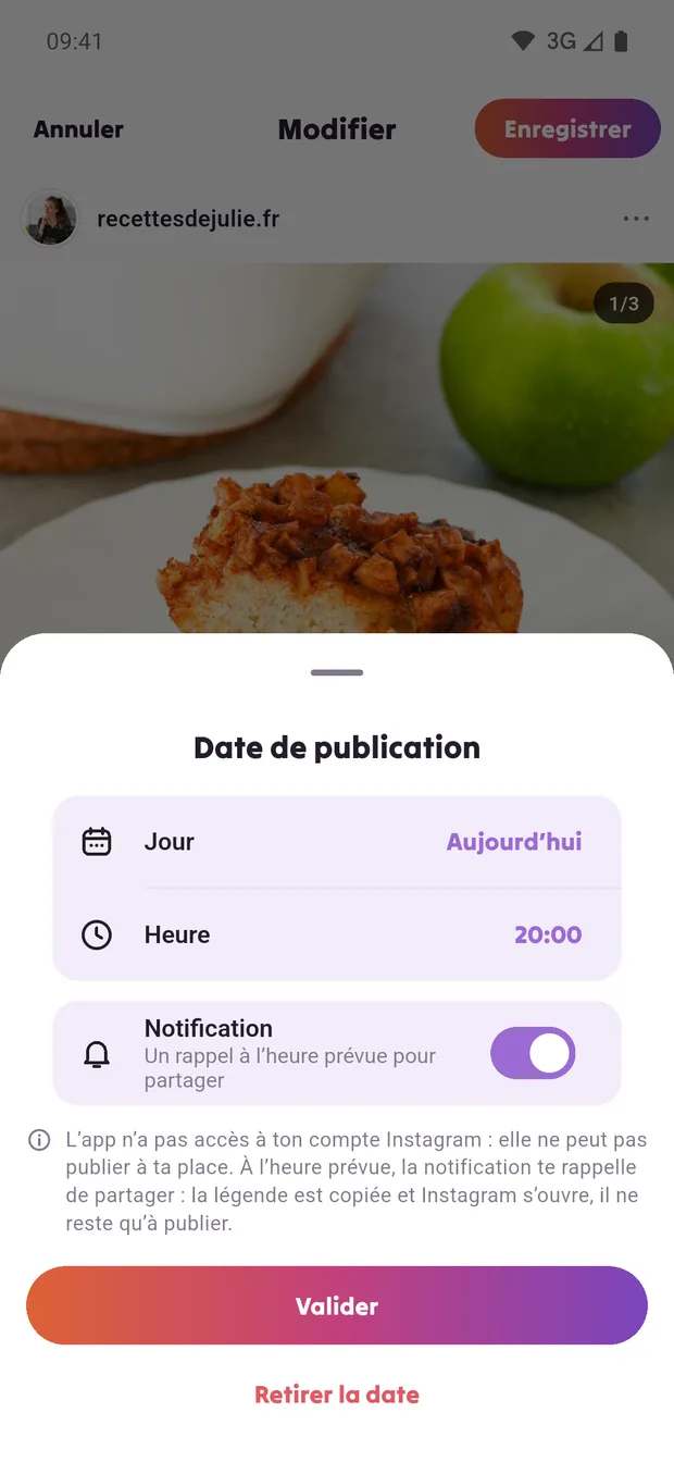 Choix de la date de publication avec rappel